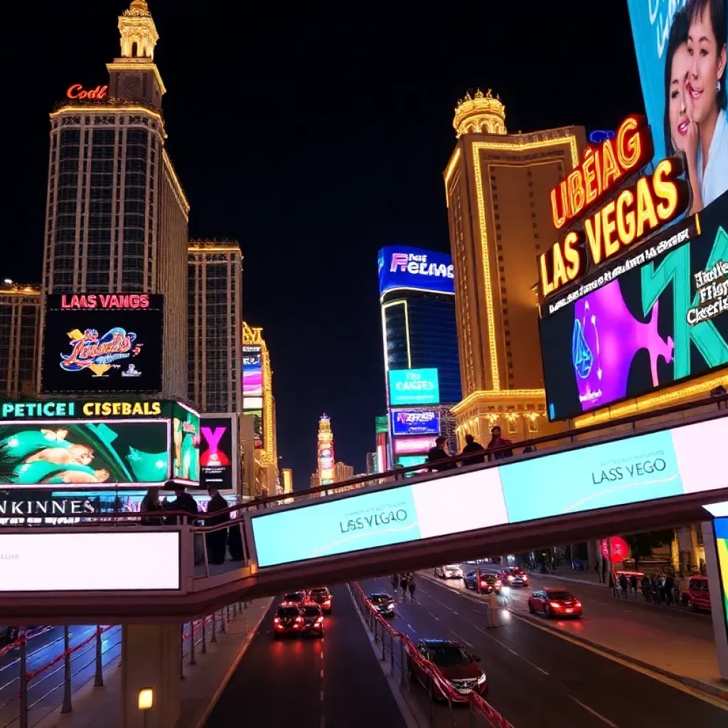 Vibrant LED advertising signs on the Las Vegas Strip.