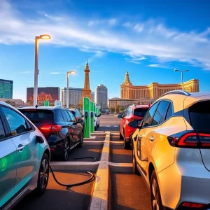 Electric vehicle charging station with cars in Las Vegas