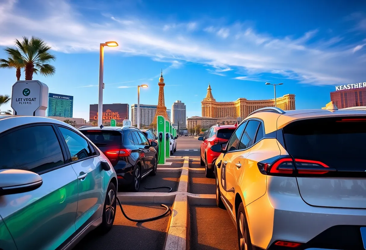 Electric vehicle charging station with cars in Las Vegas