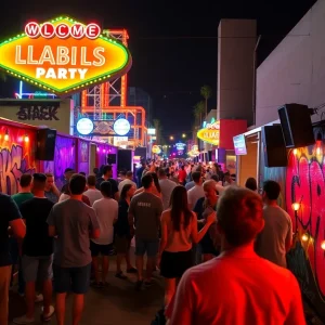 Night scene at Feed The Block event in Las Vegas