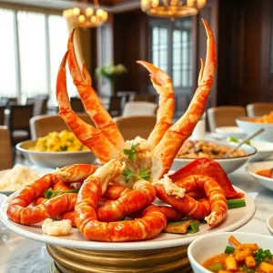Lavish Chinese buffet spread at Genting Palace with seafood and traditional dishes.