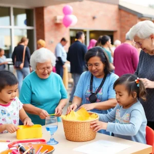 Families engaging in health activities at Grandparents Day event