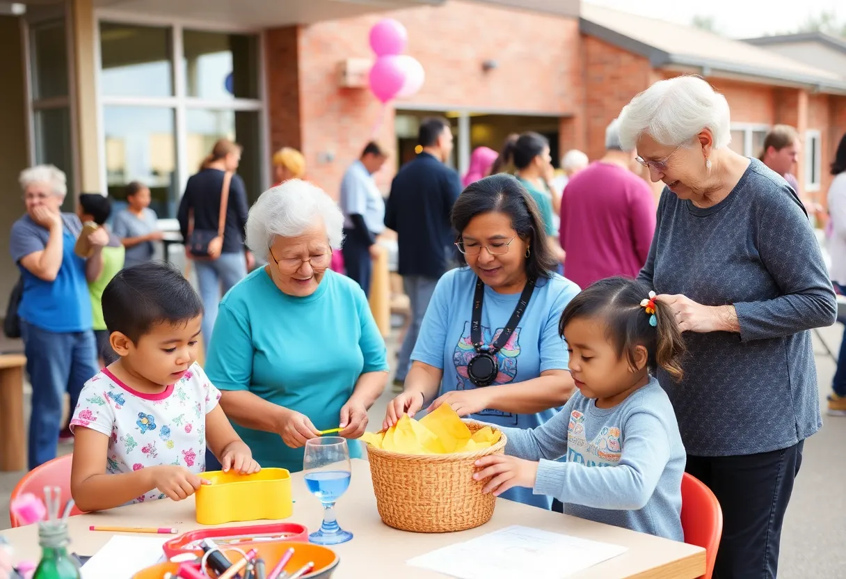 Families engaging in health activities at Grandparents Day event