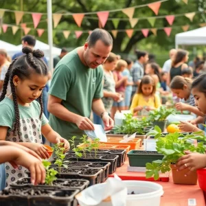 Families participating in activities at the Healthy Kids Festival