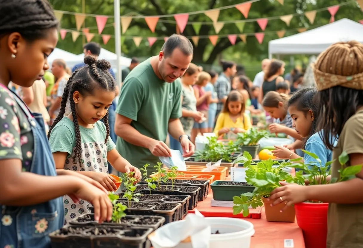 Families participating in activities at the Healthy Kids Festival