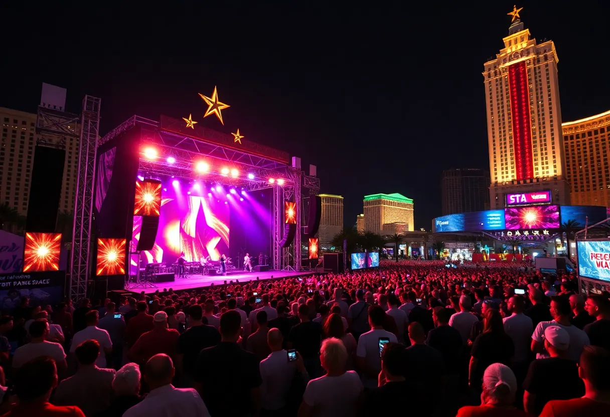 View of the Heineken Silver Stage during the Las Vegas Grand Prix with vibrant crowds