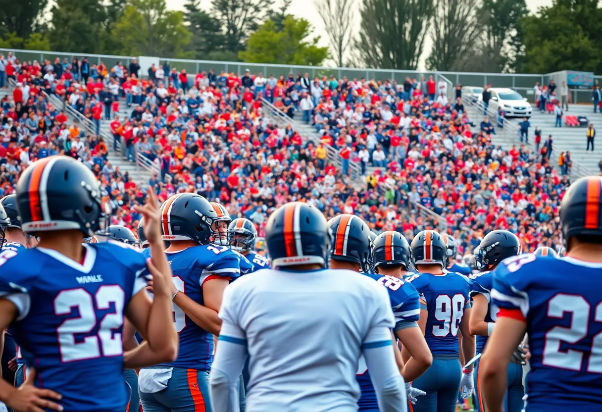 High school football teams competing in a game