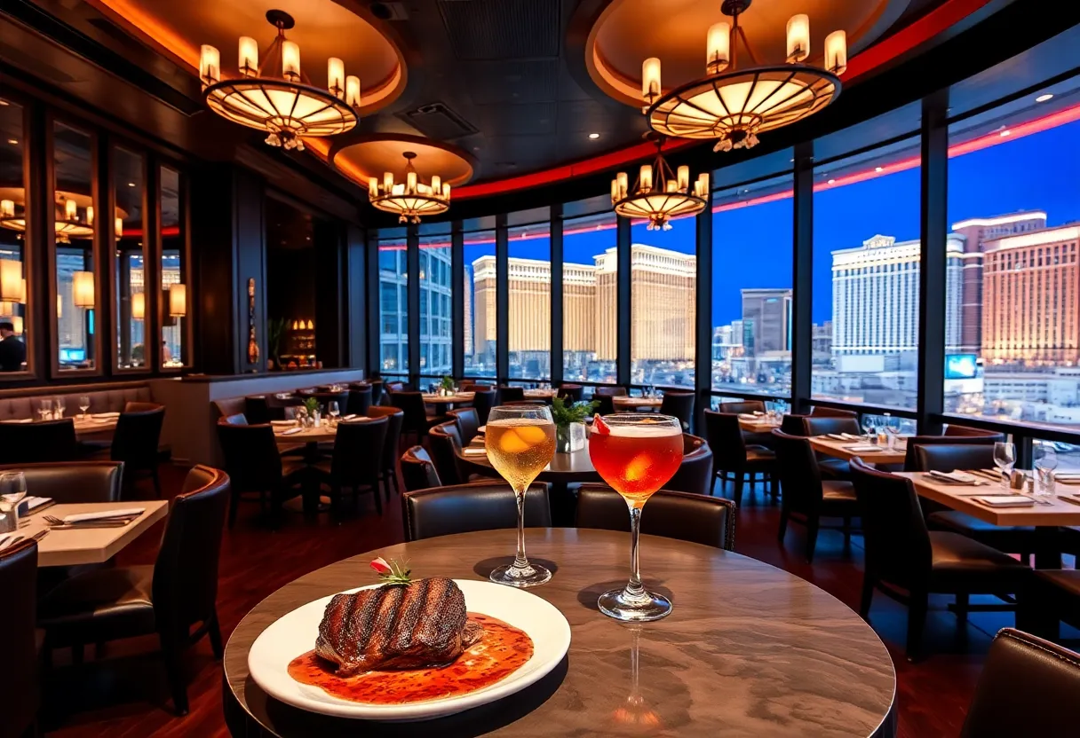 Interior of High Steaks Vegas showcasing a modern chophouse atmosphere and stunning views.