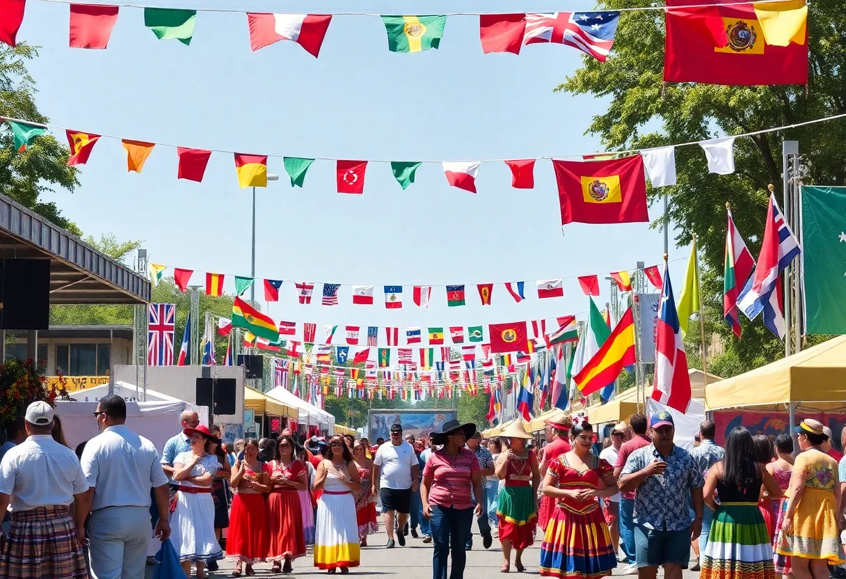 A vibrant celebration of Hispanic Heritage Month with dancers and flags in North Las Vegas.