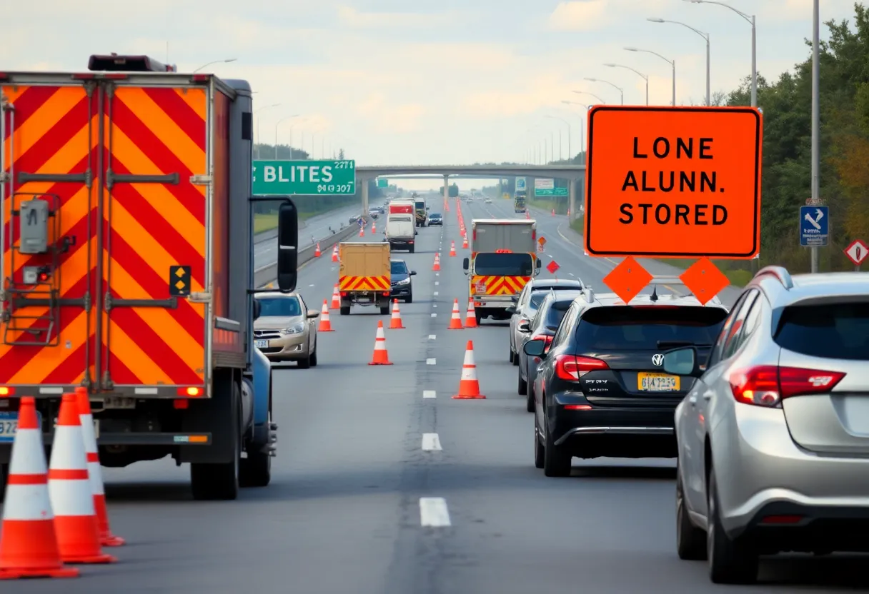 Construction on I-15 with lane restrictions