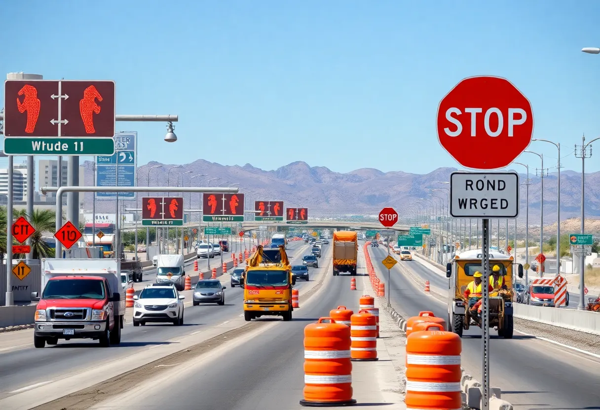 Construction work on I-215 in Las Vegas focusing on traffic restrictions.