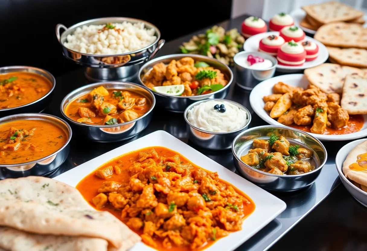 A vibrant Indian buffet spread at Taj Palace Indian Cuisine