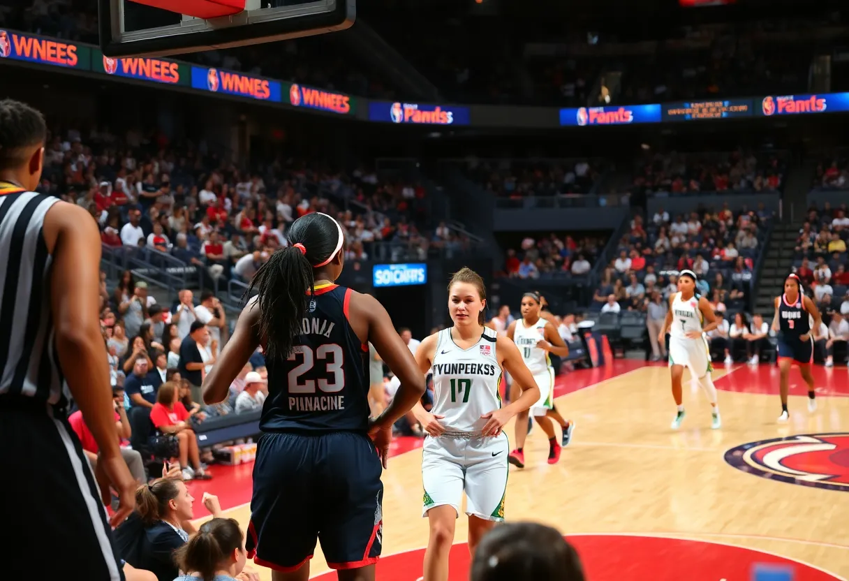Indiana Fever basketball team celebrating their victory over Las Vegas Aces in WNBA Semifinals.