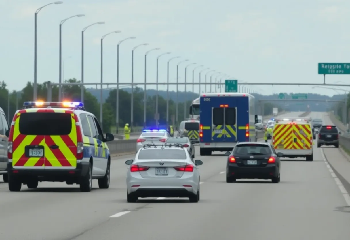 Accident scene on Interstate 11 with emergency responders