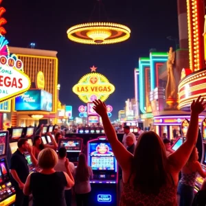 Celebration of jackpot winners in Las Vegas casinos at night