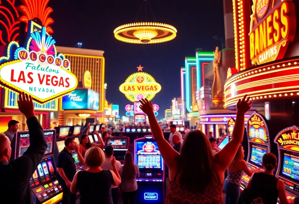 Celebration of jackpot winners in Las Vegas casinos at night