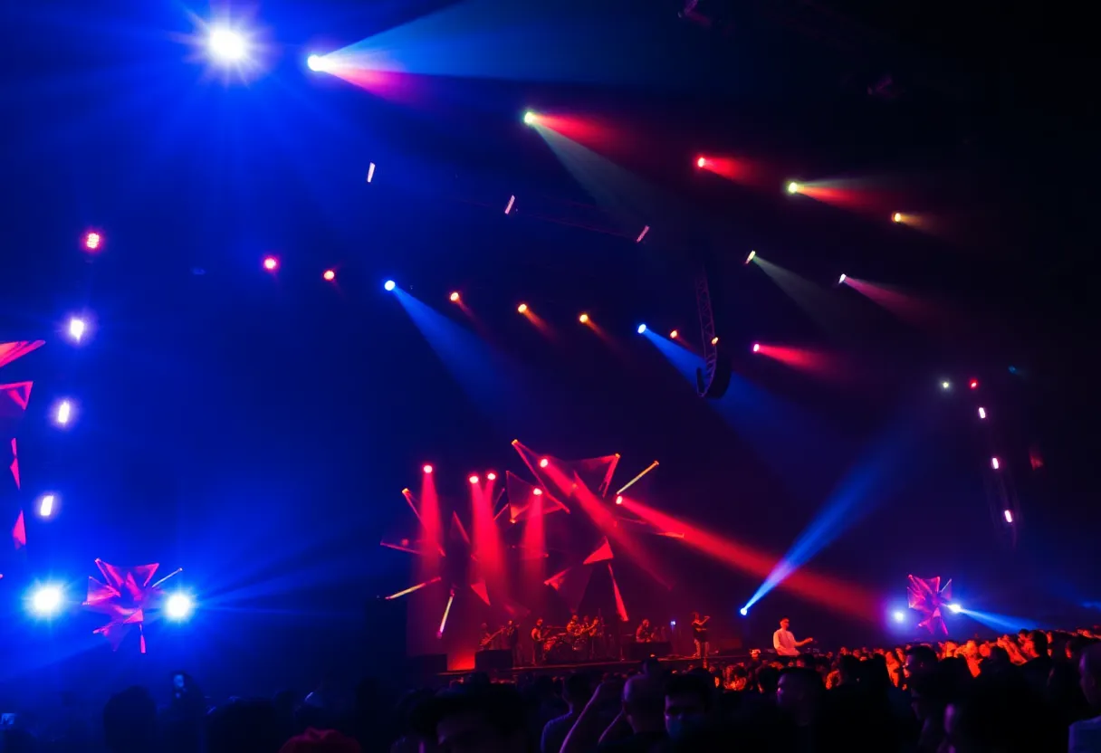 Dynamic concert stage showing vibrant lighting and energetic atmosphere