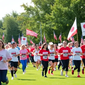 Participants running in the Las Vegas 9/11 Heroes Run, showing community support and remembrance.