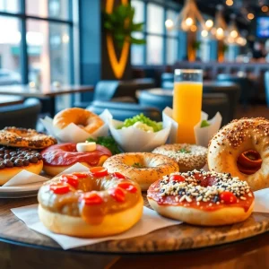 Unique bagel dishes from Las Vegas displayed on a table