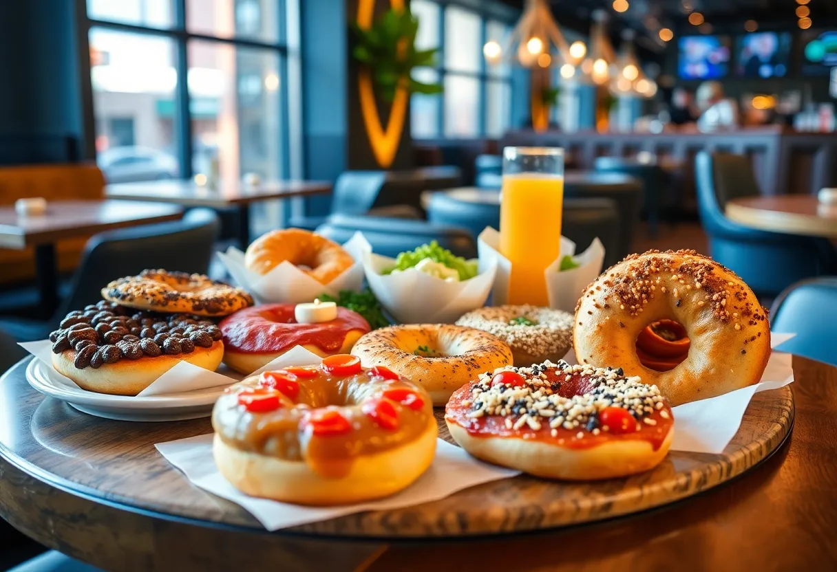 Unique bagel dishes from Las Vegas displayed on a table