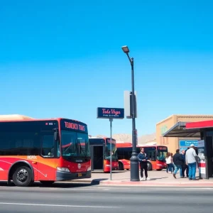 Las Vegas bus stop with passengers waiting for services