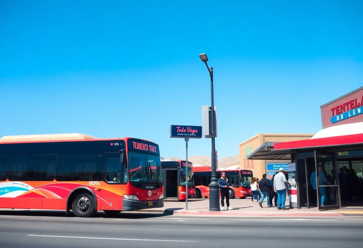 Las Vegas bus stop with passengers waiting for services