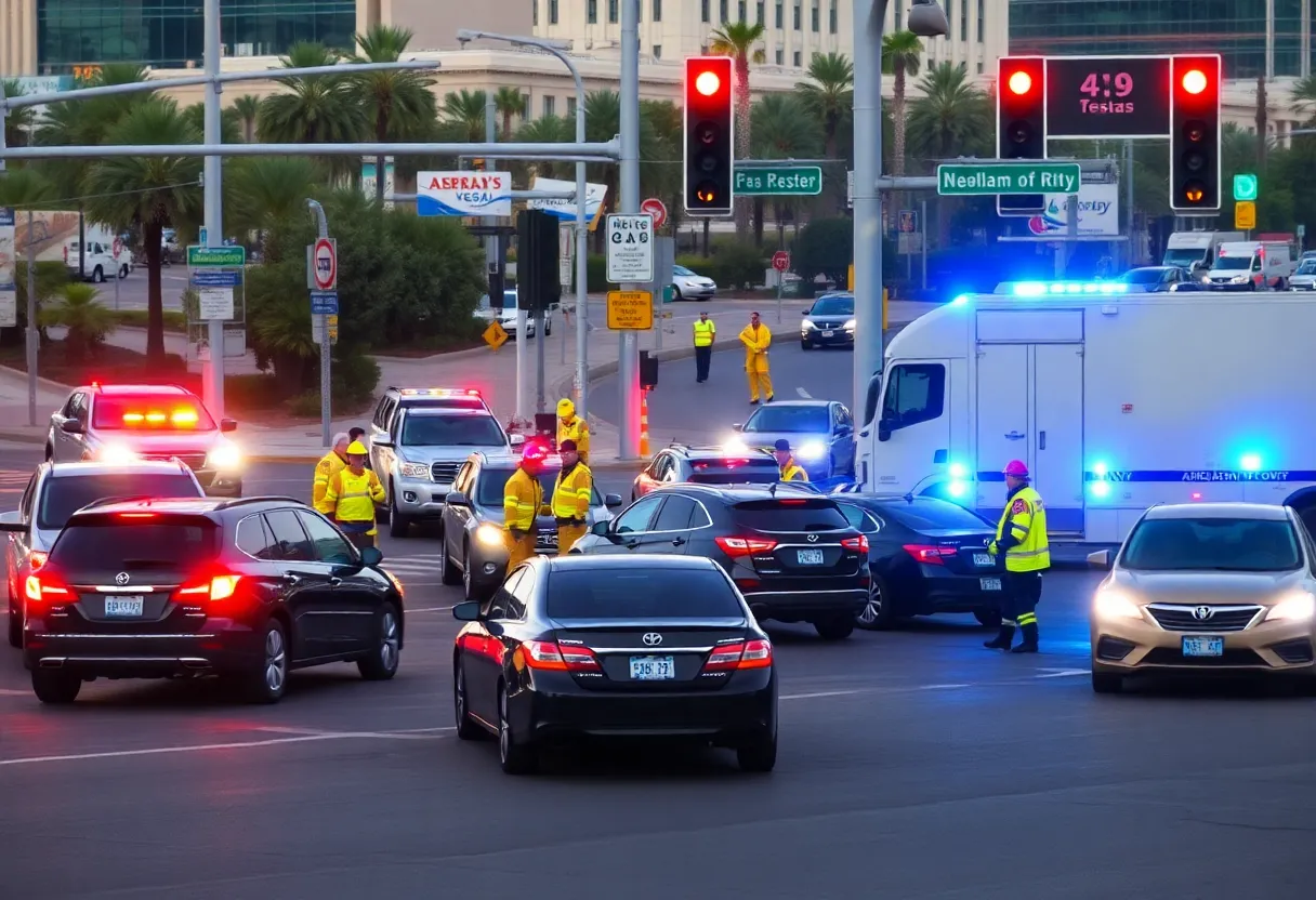 Emergency responders at a car accident scene in Las Vegas
