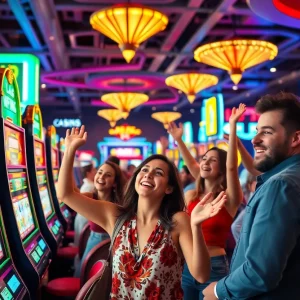 Tourists celebrating big wins at a Las Vegas casino