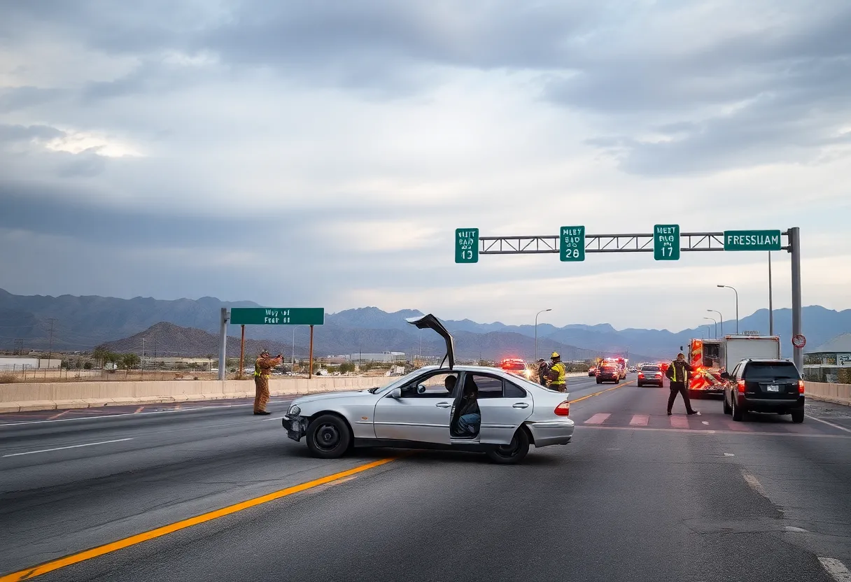 Scene of a car crash near Harry Reid Airport with emergency responders