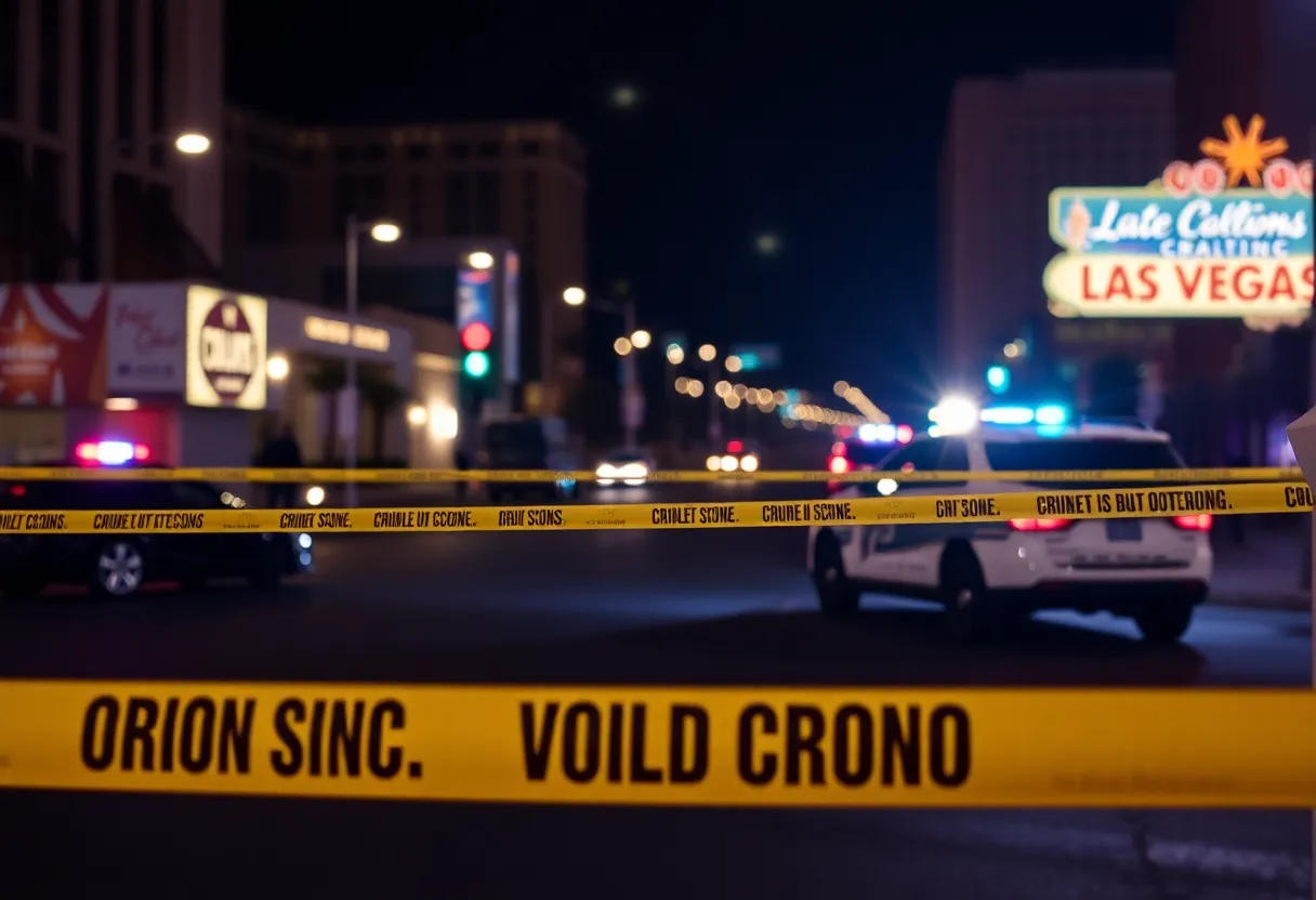 Police investigating a crime scene in Las Vegas at night