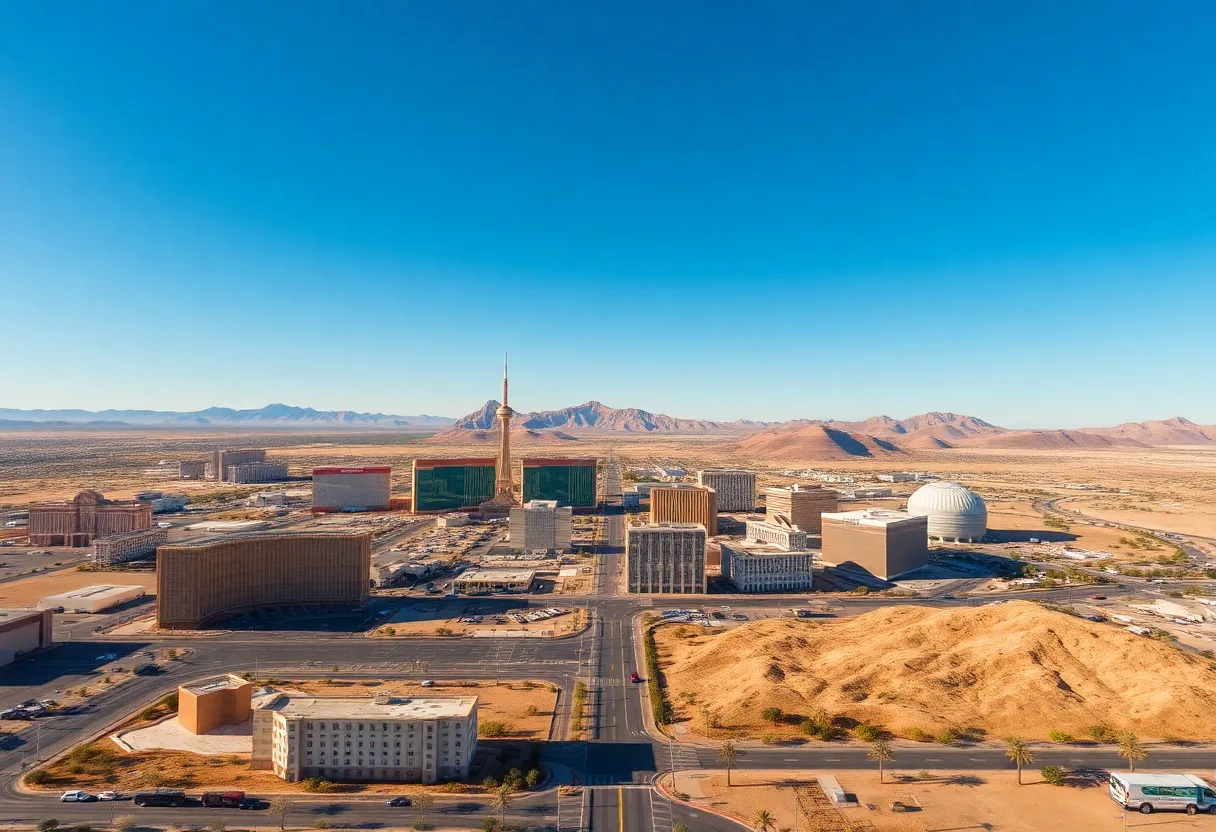 Aerial view of Las Vegas cityscape during a dry summer