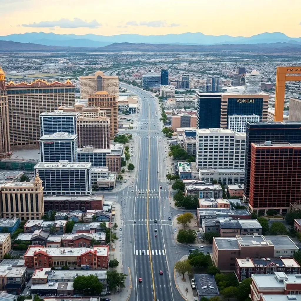 Aerial view of Las Vegas highlighting economic disparity.