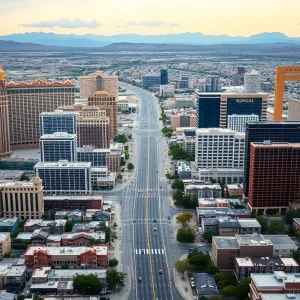 Aerial view of Las Vegas highlighting economic disparity.