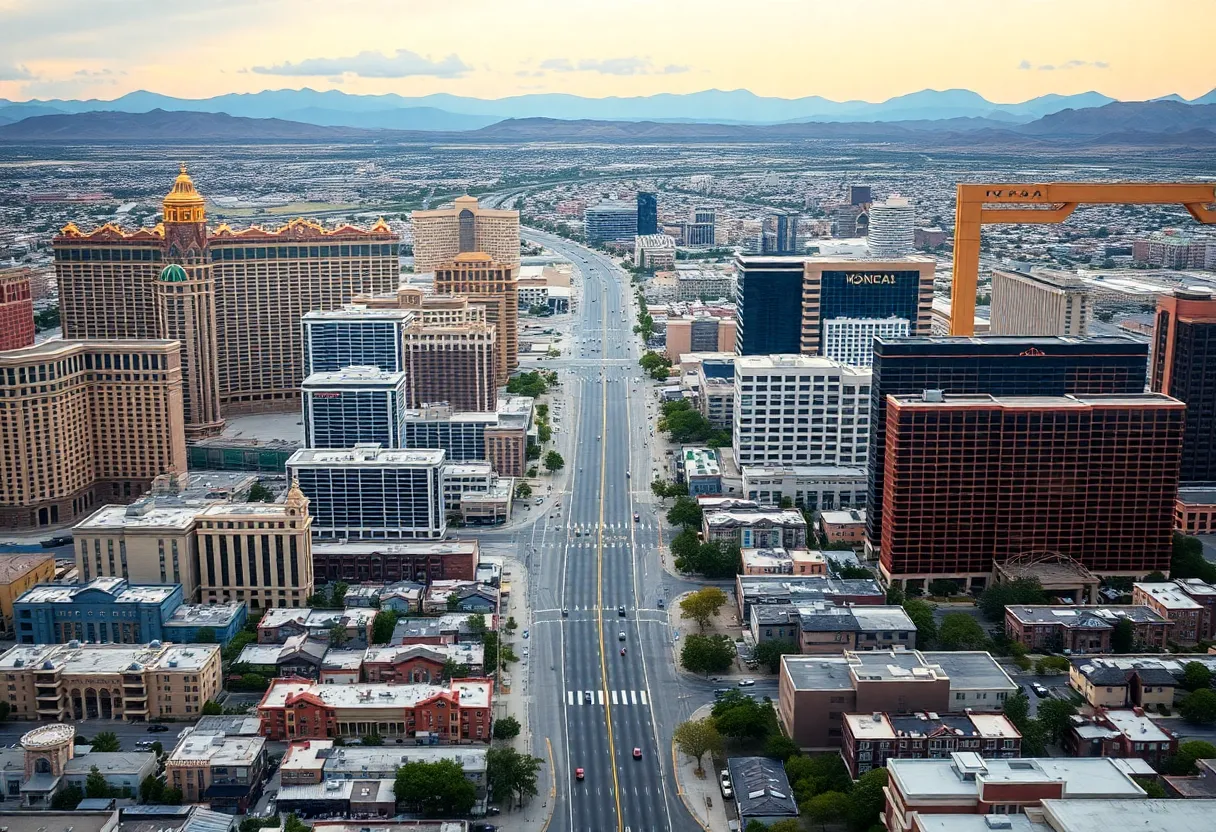 Aerial view of Las Vegas highlighting economic disparity.