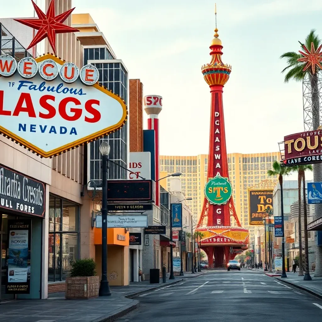 A mix of new businesses and empty tourist spots in Las Vegas.