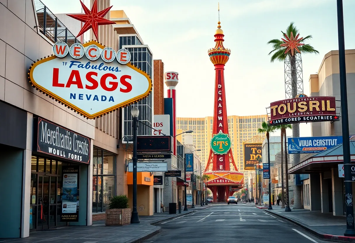 A mix of new businesses and empty tourist spots in Las Vegas.