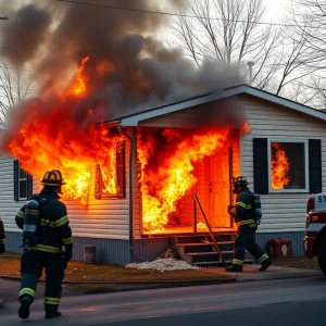Firefighters responding to a mobile home fire in Las Vegas.