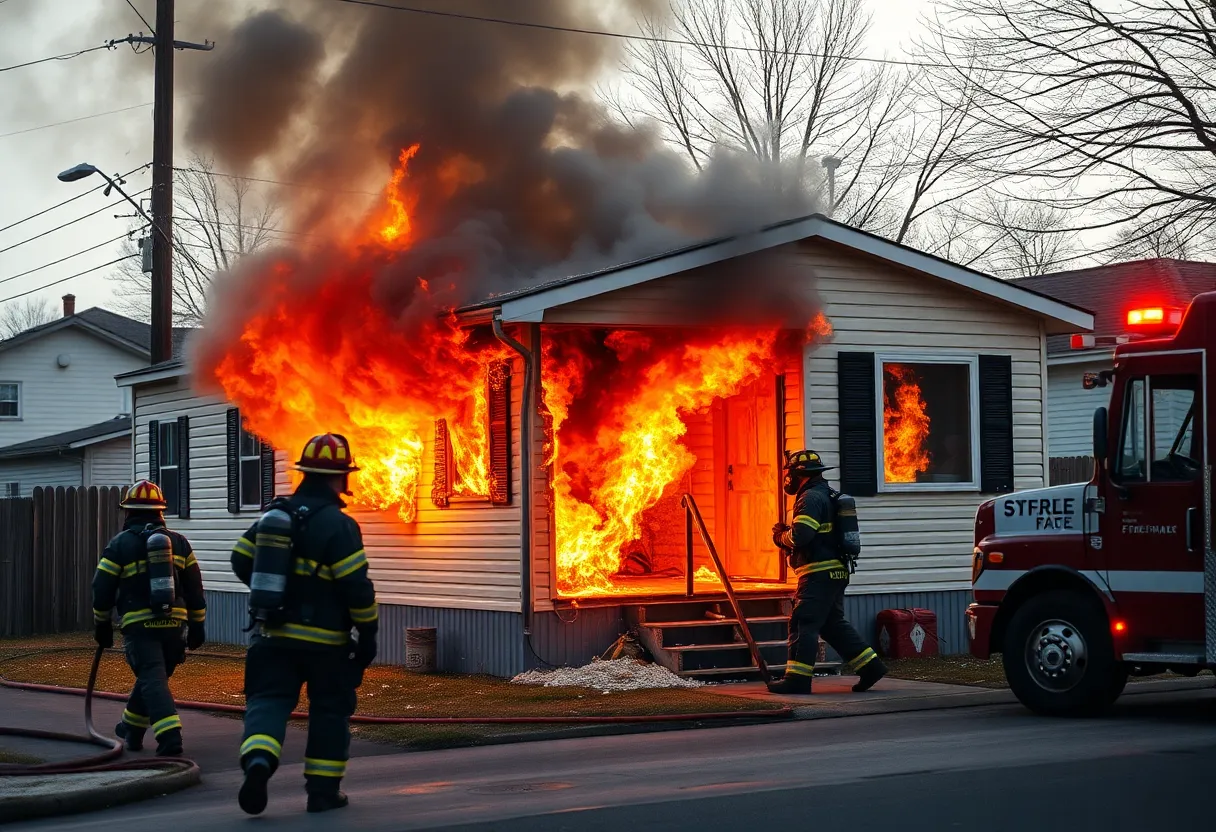 Firefighters responding to a mobile home fire in Las Vegas.