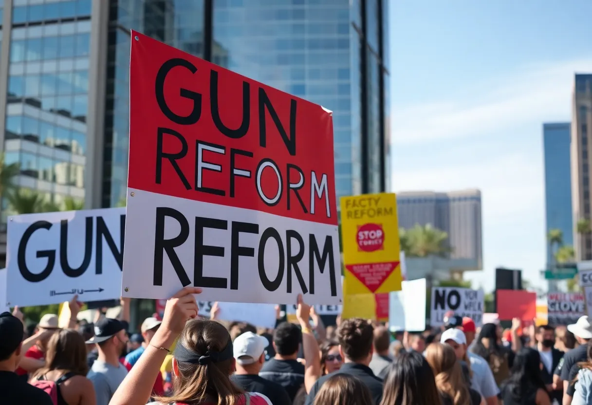 Community gathering in Las Vegas advocating for gun reform