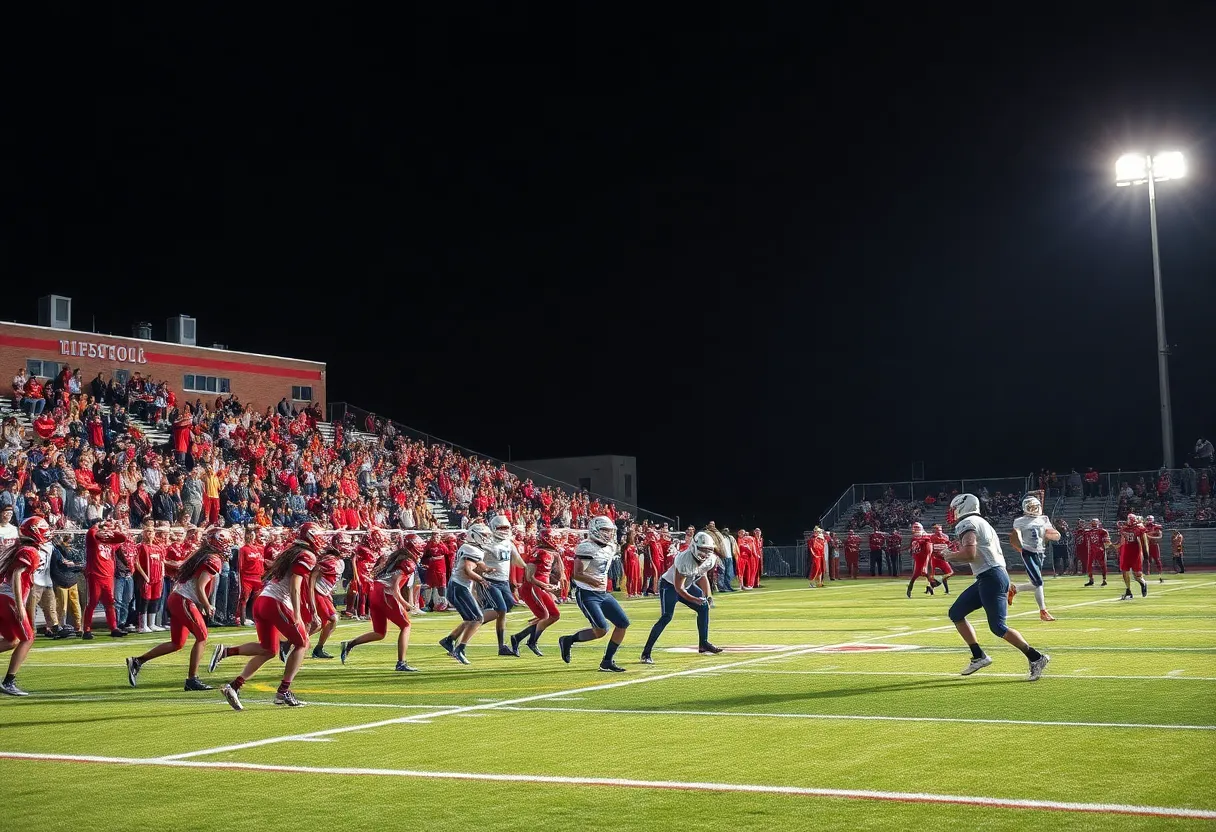 Action shot of a high school football game in Las Vegas
