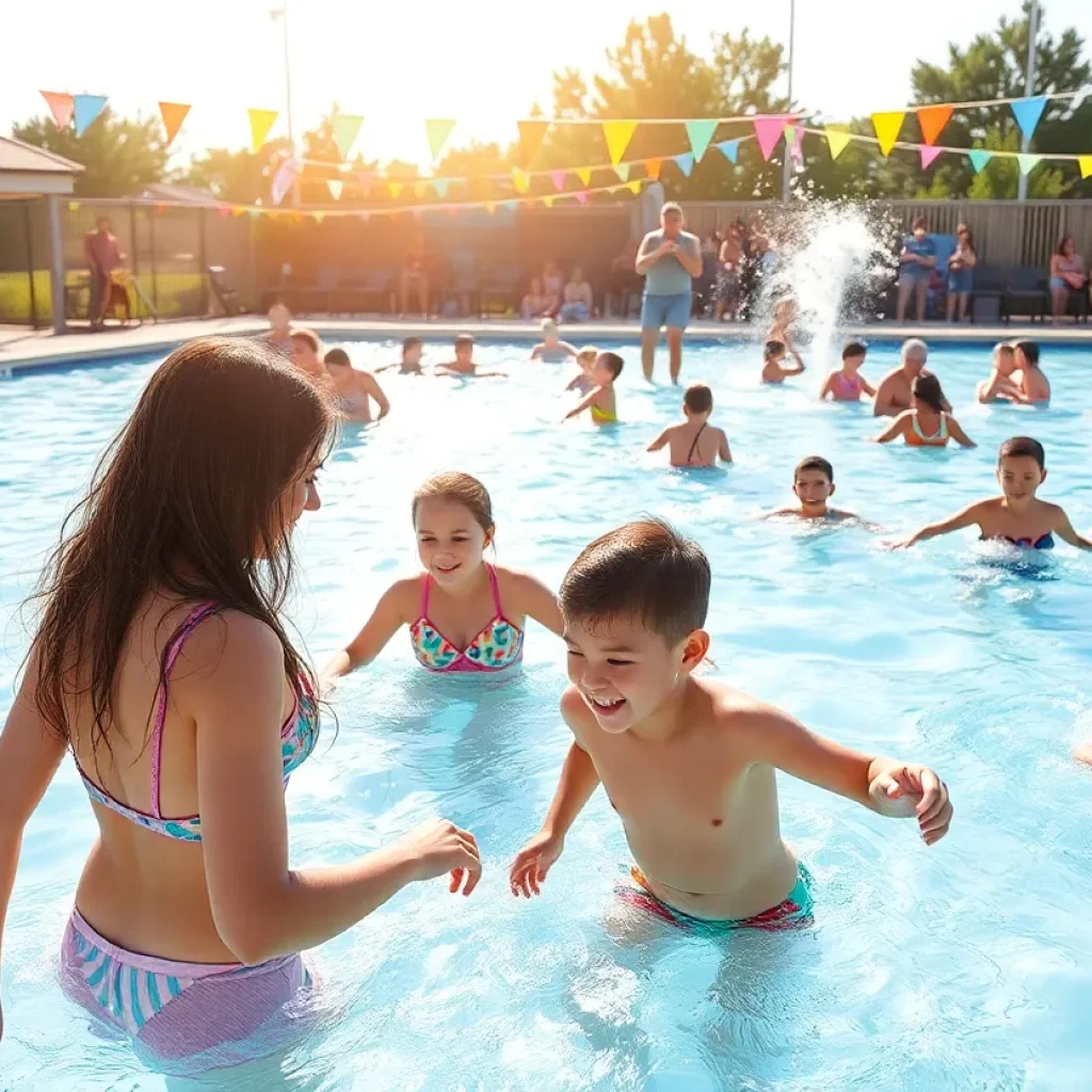 Families enjoying a festive pool party in Las Vegas on Labor Day.