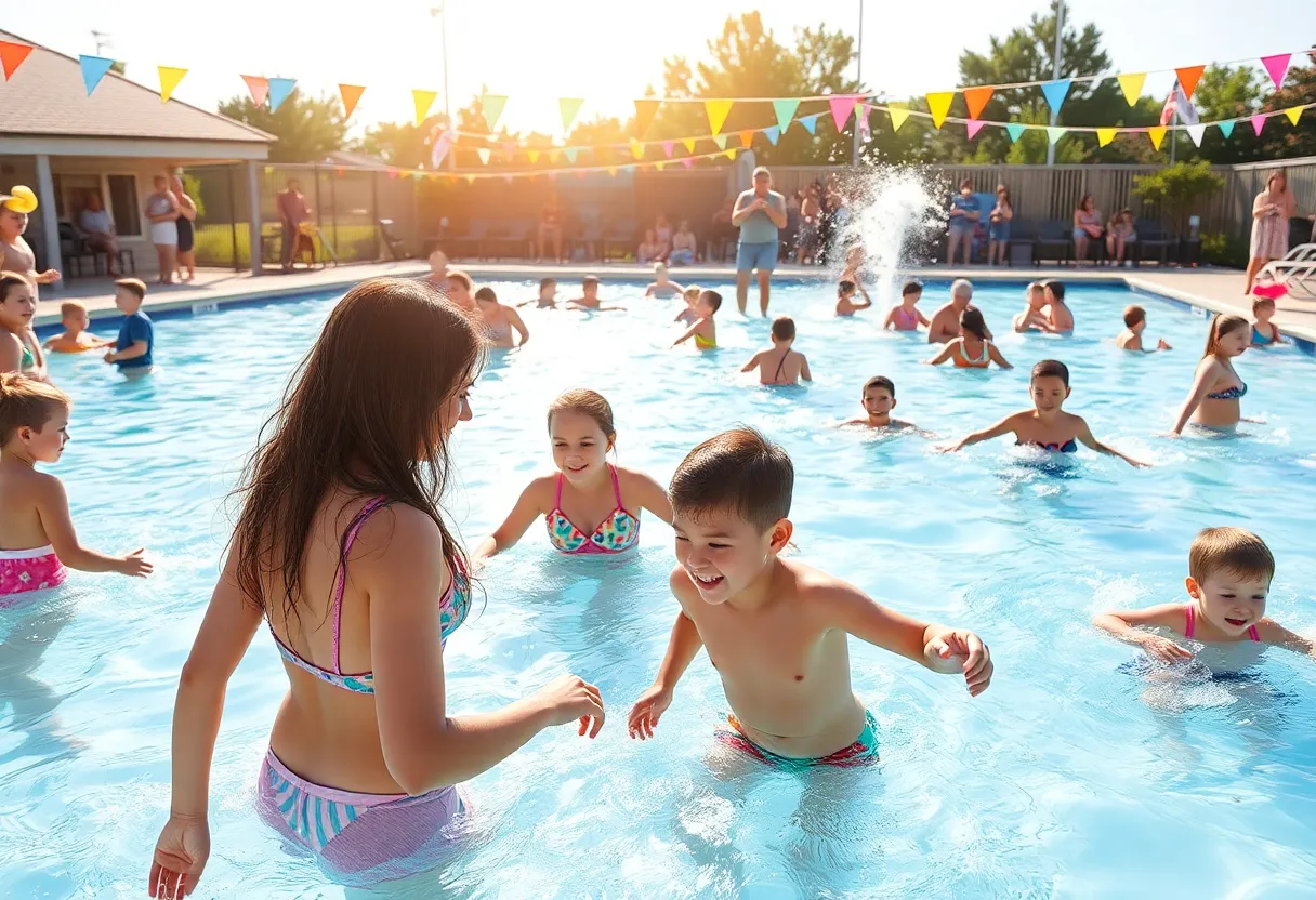 Families enjoying a festive pool party in Las Vegas on Labor Day.