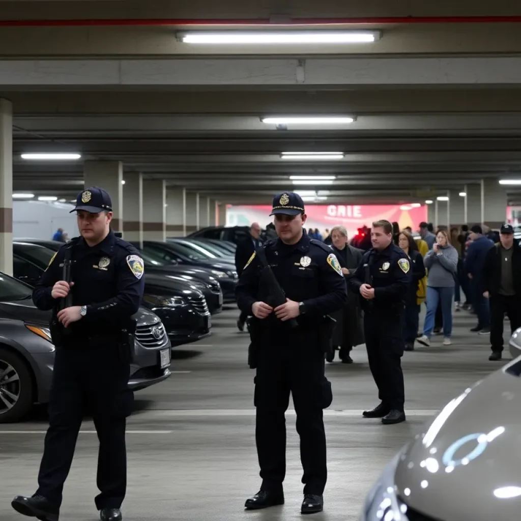 Scene of a parking garage incident involving law enforcement