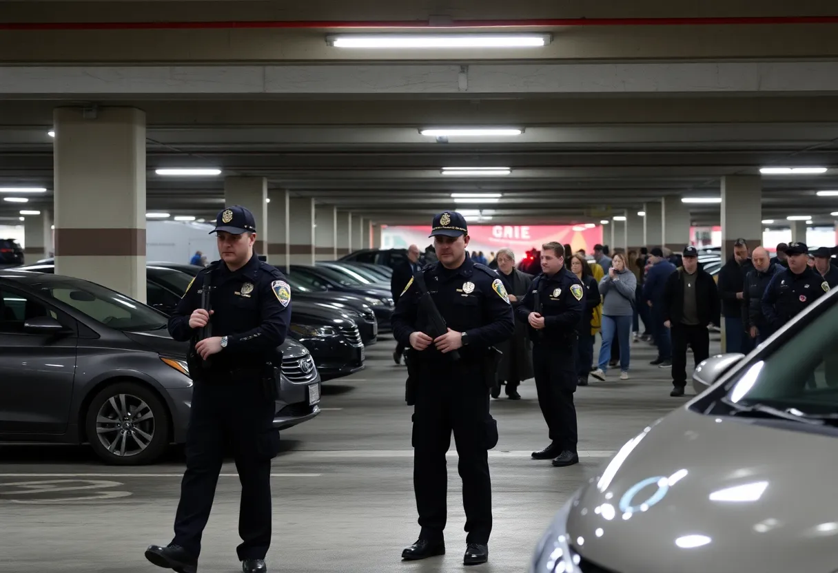 Scene of a parking garage incident involving law enforcement