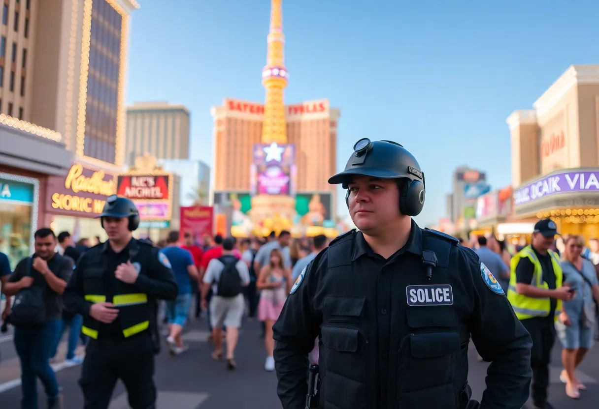 Security personnel at a large outdoor event in Las Vegas