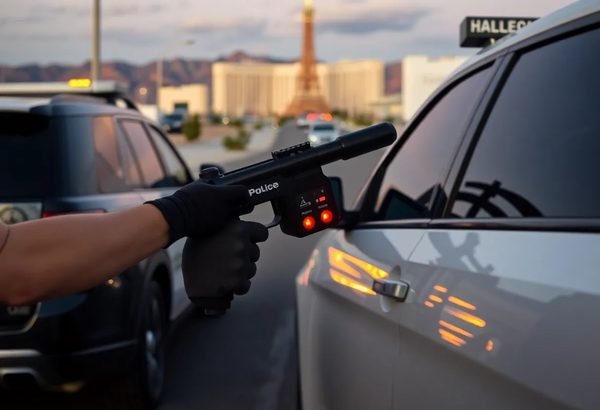 Police grappler tool capturing a car