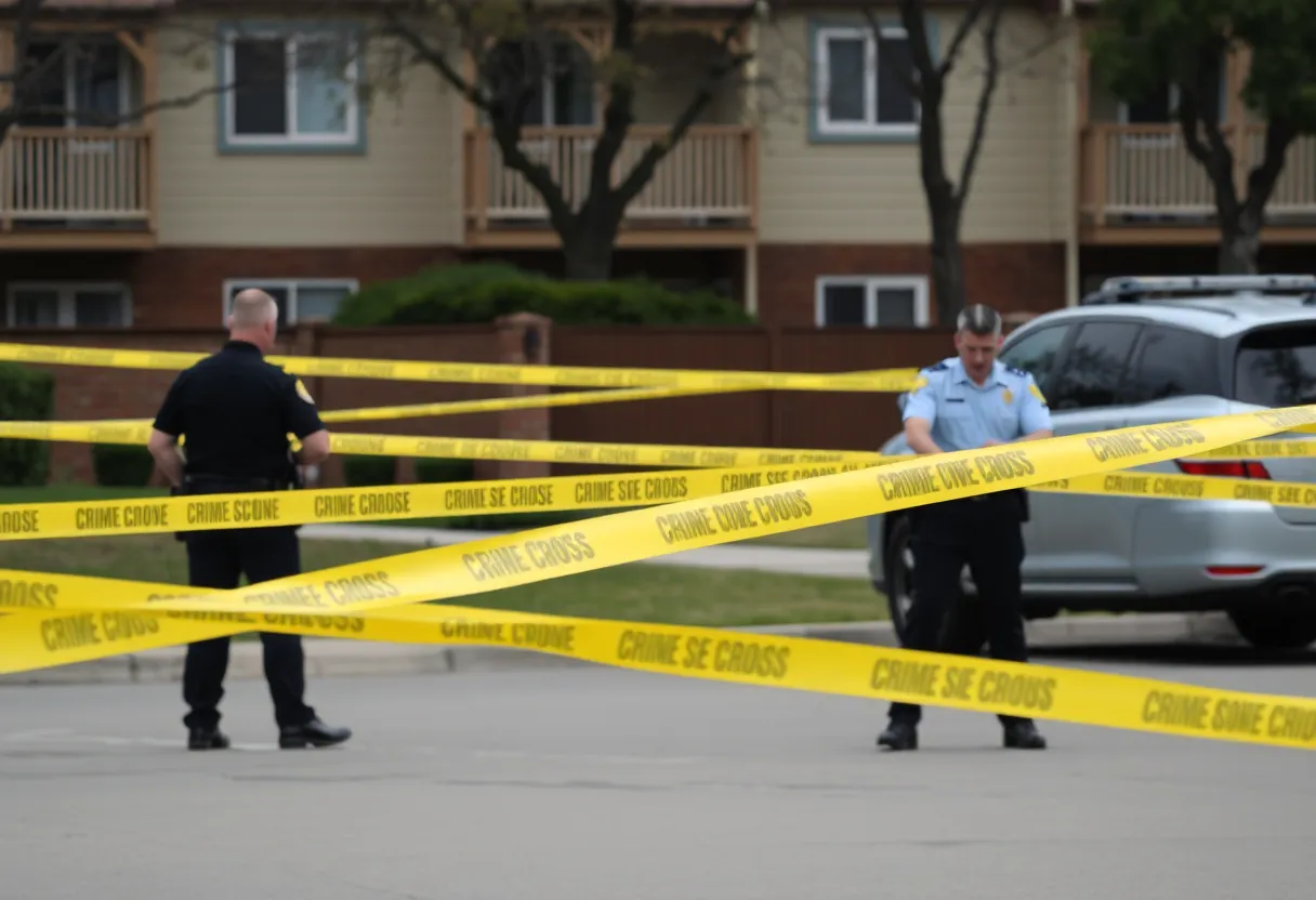 Police officers investigating at an apartment complex in Las Vegas