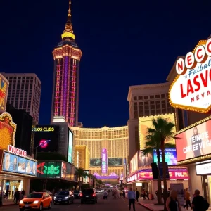 Las Vegas Strip featuring promotional deals for tourists
