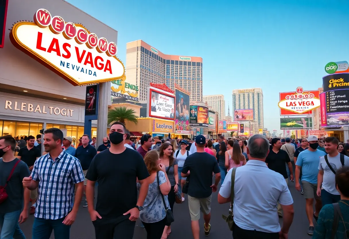 A vibrant view of Las Vegas with tourists amidst new hotels