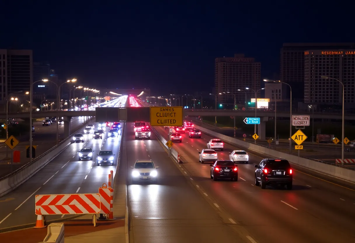 Las Vegas highway with construction signs and traffic